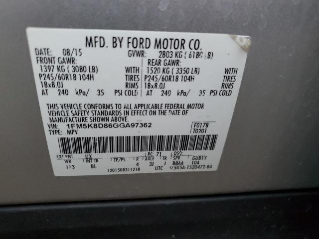 1FM5K8D86GGA97362 - 2016 FORD EXPLORER XLT SILVER photo 13