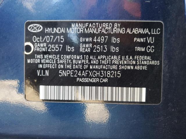 5NPE24AFXGH318215 - 2016 HYUNDAI SONATA SE BLUE photo 12