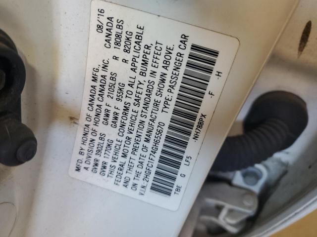 2HGFC1F74GH655670 - 2016 HONDA CIVIC EXL WHITE photo 12