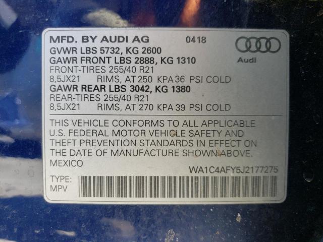 WA1C4AFY5J2177275 - 2018 AUDI SQ5 PRESTIGE BLUE photo 13