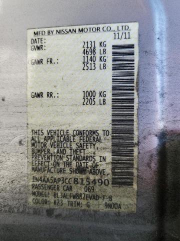 1N4AA5AP3CC815490 - 2012 NISSAN MAXIMA S SILVER photo 12