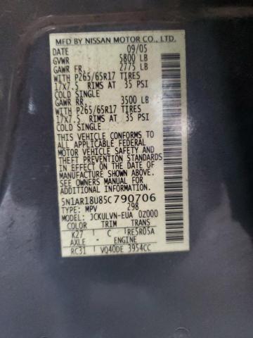 5N1AR18U85C790706 - 2005 NISSAN PATHFINDER LE ნაცრისფერი ფოტო 13