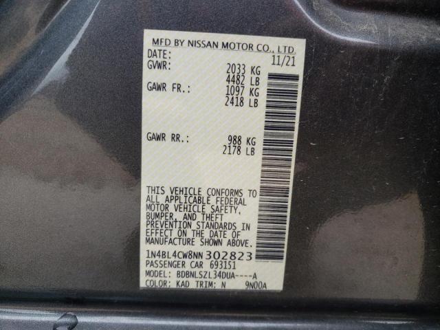 1N4BL4CW8NN302823 - 2022 NISSAN ALTIMA SR GRAY photo 12