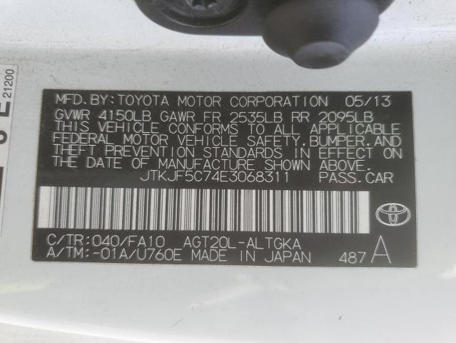 JTKJF5C74E3068311 - 2014 TOYOTA SCION TC თეთრი ფოტო 12