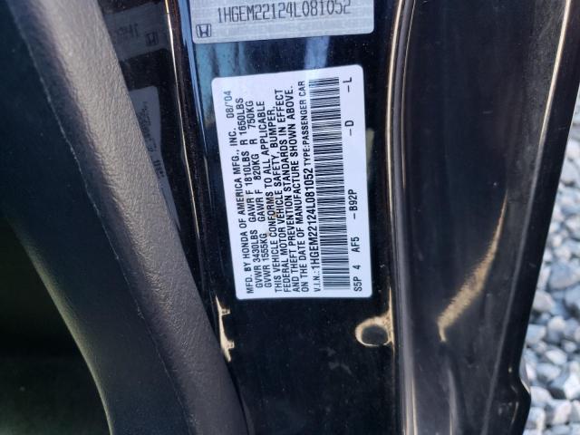 1HGEM22124L081052 - 2004 HONDA CIVIC DX VP Սև լուսանկար 12