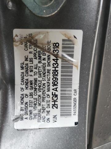 2HGFA16918H344318 - 2008 HONDA CIVIC EXL ნაცრისფერი ფოტო 13