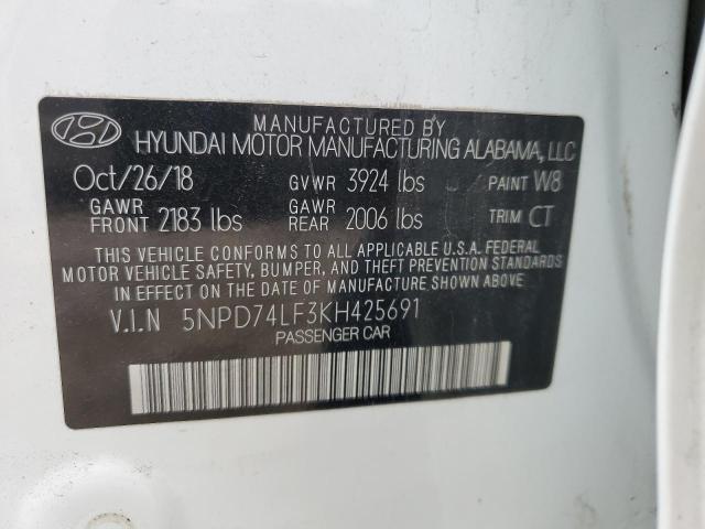 5NPD74LF3KH425691 - 2019 HYUNDAI ELANTRA SE WHITE photo 12