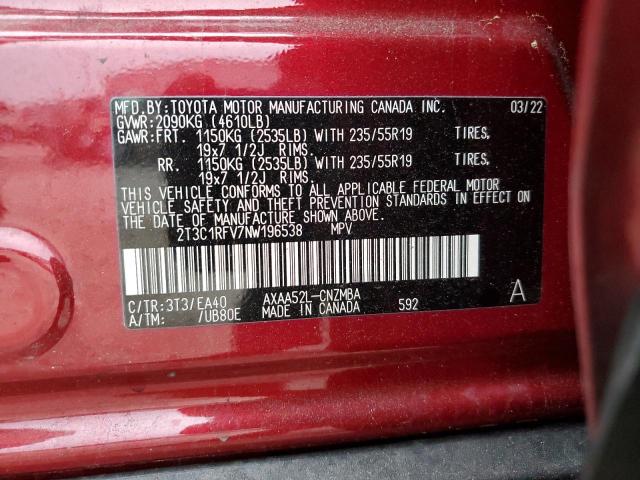 2T3C1RFV7NW196538 - 2022 TOYOTA RAV4 XLE PREMIUM RED photo 13