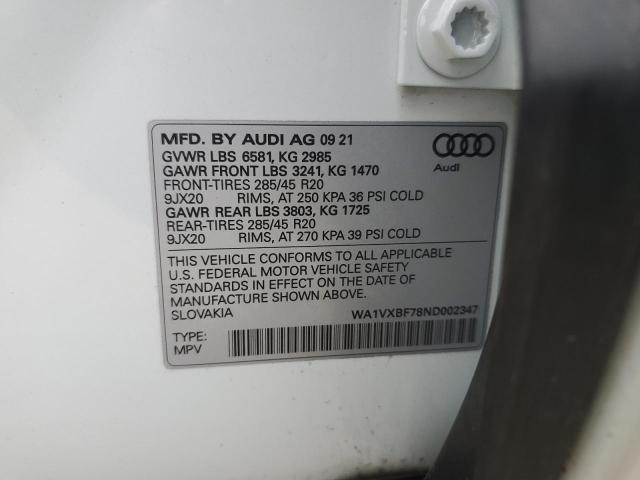 WA1VXBF78ND002347 - 2022 AUDI Q7 PRESTIGE WHITE photo 13