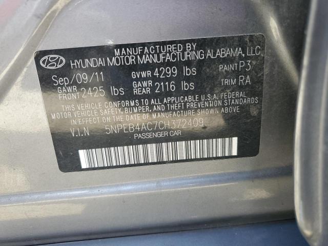 5NPEB4AC7CH372409 - 2012 HYUNDAI SONATA GLS GRAY photo 12