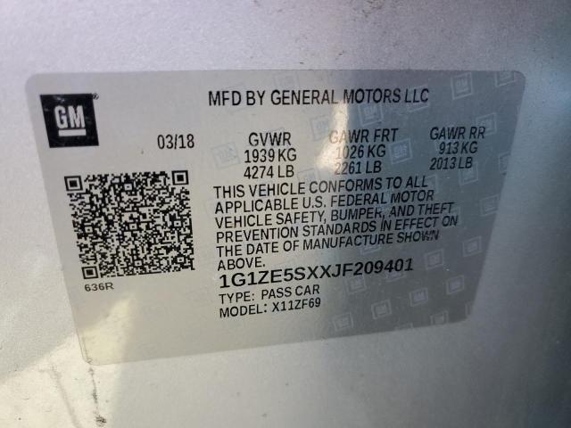 1G1ZE5SXXJF209401 - 2018 CHEVROLET MALIBU PREMIER SILVER photo 12