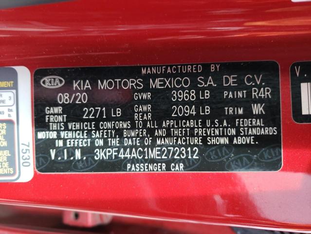 3KPF44AC1ME272312 - 2021 KIA FORTE GT RED photo 12