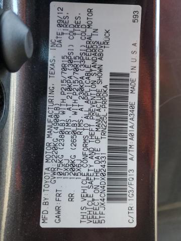 5TFJX4CN4DX024331 - 2013 TOYOTA TACOMA DOUBLE CAB GRAY photo 12