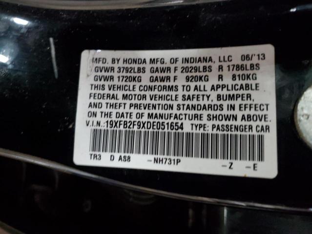 19XFB2F9XDE051654 - 2013 HONDA CIVIC EXL შავი ფოტო 12