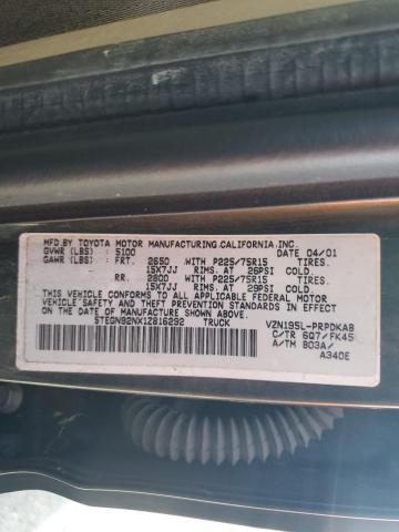 5TEGN92NX1Z816292 - 2001 TOYOTA TACOMA DOUBLE CAB PRERUNNER GREEN photo 12