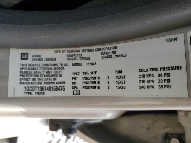 1GCDT136148168476 - 2004 CHEVROLET COLORADO SILVER photo 12