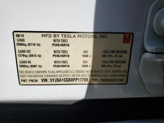 5YJSA1CG8DFP17709 - 2013 TESLA MODEL S WHITE photo 12