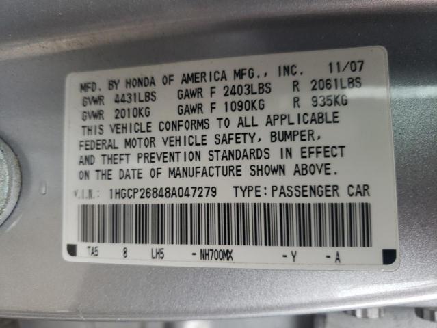 1HGCP26848A047279 - 2008 HONDA ACCORD EXL SILVER photo 12