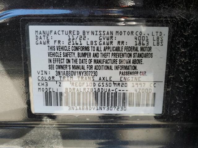 3N1AB8DV1NY307230 - 2022 NISSAN SENTRA SR BLACK photo 12