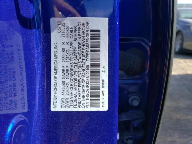 1HGCV1F3XKA100109 - 2019 HONDA ACCORD SPORT BLUE photo 12