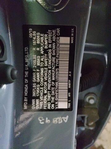 SHHFK7H96LU202975 - 2020 HONDA CIVIC SPORT TOURING GRAY photo 12