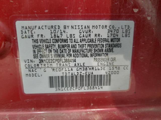 3N1CE2CP0FL388414 - 2015 NISSAN VERSA NOTE S BURGUNDY photo 12