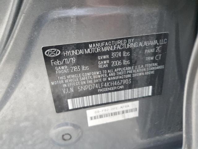 5NPD74LF4KH467903 - 2019 HYUNDAI ELANTRA SE GRAY photo 12