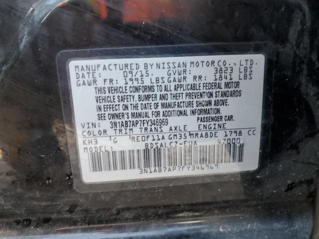 3N1AB7AP7FY346969 - 2015 NISSAN SENTRA S BLACK photo 12