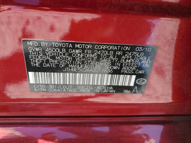 JTHBE5C26A2017636 - 2010 LEXUS IS 350 RED photo 12