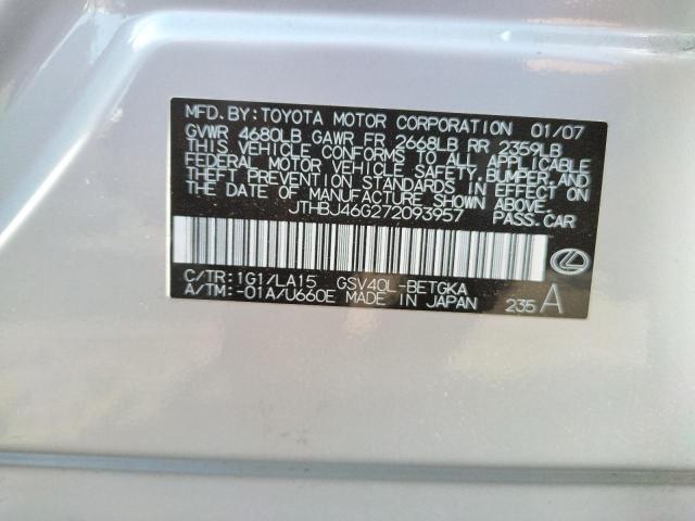 JTHBJ46G272093957 - 2007 LEXUS ES 350 SILVER photo 13