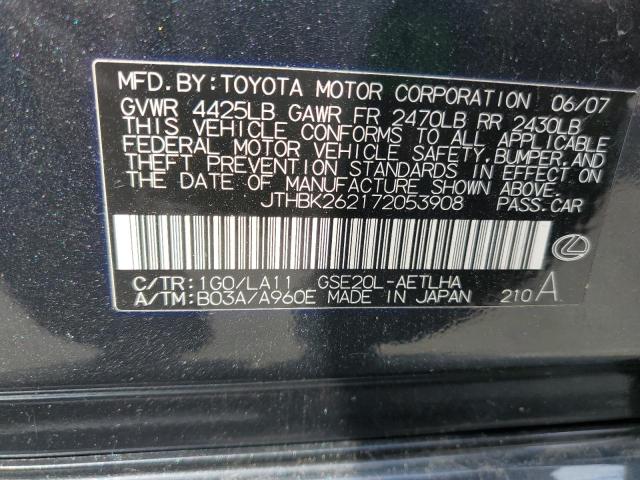 JTHBK262172053908 - 2007 LEXUS IS 250 CHARCOAL photo 12