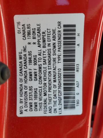 2HGFC2F76GH530210 - 2016 HONDA CIVIC EX RED photo 12