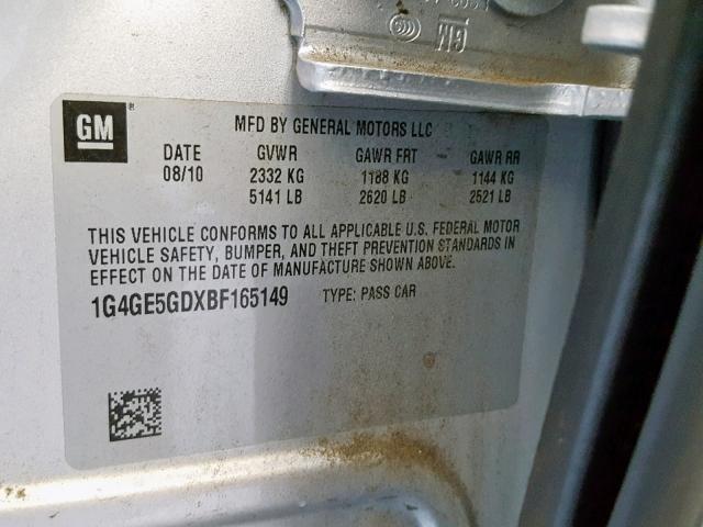 1G4GE5GDXBF165149 - 2011 BUICK LACROSSE CXS  photo 10