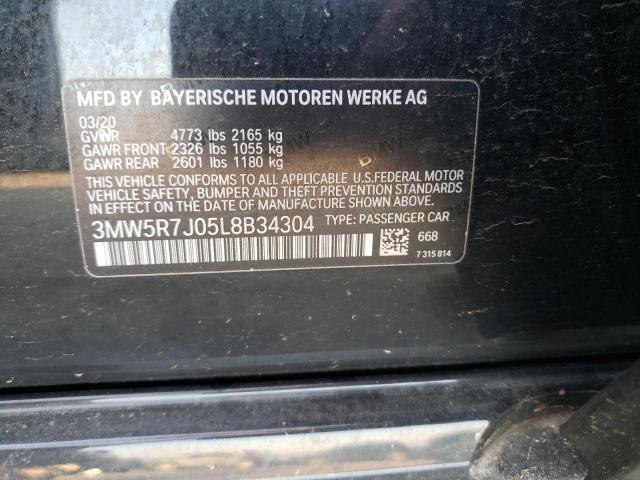 3MW5R7J05L8B34304 - 2020 BMW 330XI BLACK photo 12