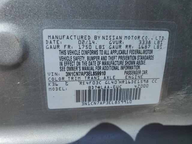 3N1CN7AP3EL859910 - 2014 NISSAN VERSA S GRAY photo 12