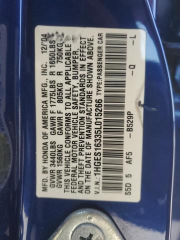 1HGES16335L015266 - 2005 HONDA CIVIC DX VP BLUE photo 12