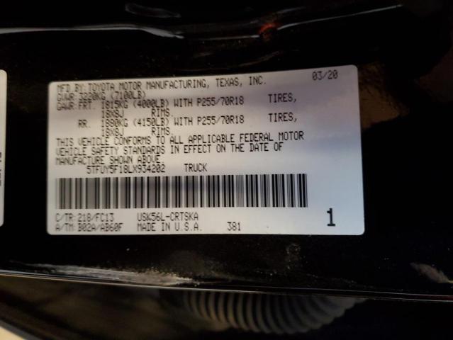 5TFUY5F18LX934202 - 2020 TOYOTA TUNDRA DOUBLE CAB SR/SR5 BLACK photo 12
