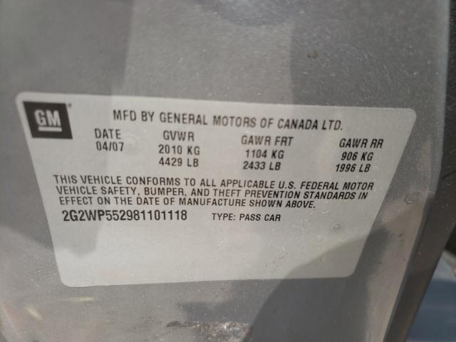 2G2WP552981101118 - 2008 PONTIAC GRAND PRIX 银色 照片 10