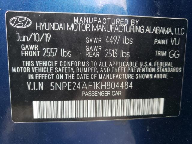 5NPE24AF1KH804484 - 2019 HYUNDAI SONATA SE BLUE photo 12