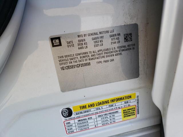 1G1ZE5E01CF260898 - 2012 CHEVROLET MALIBU LTZ თეთრი ფოტო 12