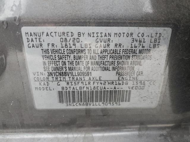 3N1CN8BV1LL909591 - 2020 NISSAN VERSA S SILVER photo 13