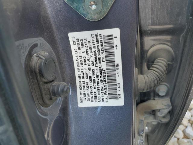 19XZE4F94KE022647 - 2019 HONDA INSIGHT TOURING GRAY photo 12