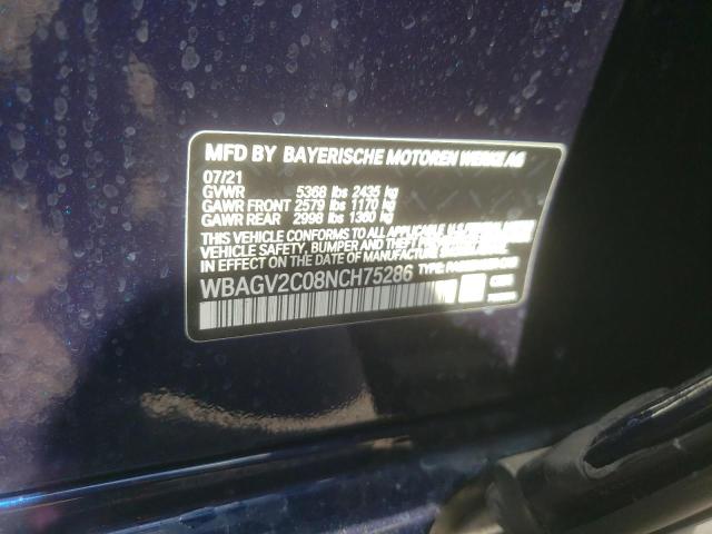 WBAGV2C08NCH75286 - 2022 BMW 840I BLUE photo 12