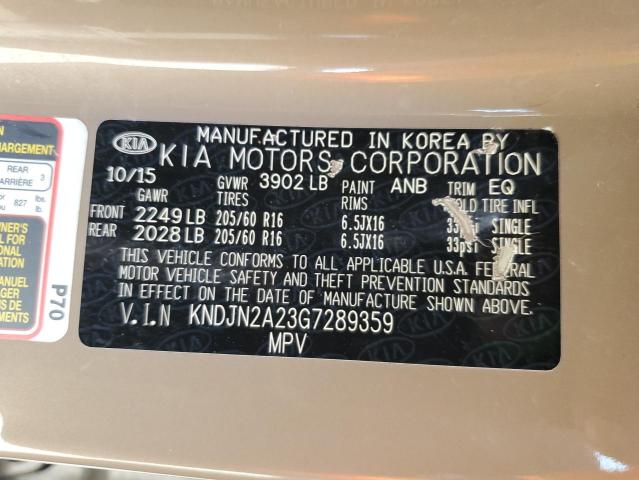 KNDJN2A23G7289359 - 2016 KIA SOUL TAN photo 13