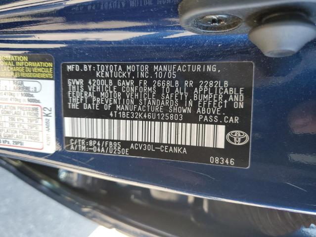 4T1BE32K46U125803 - 2006 TOYOTA CAMRY LE BLUE photo 12