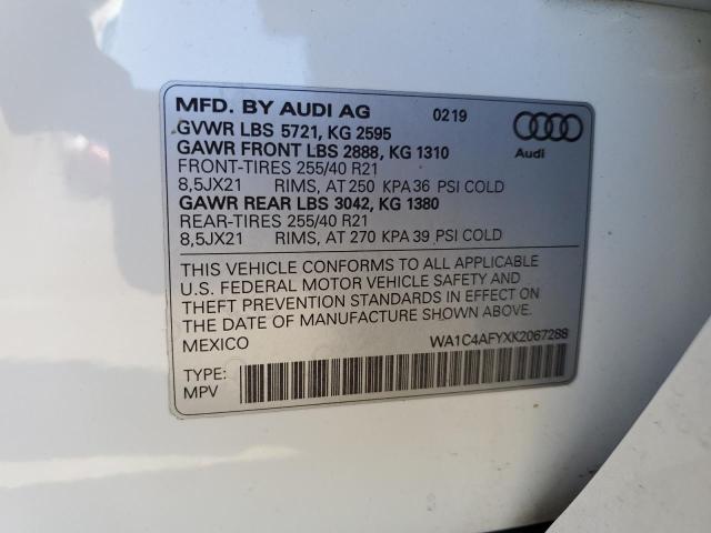 WA1C4AFYXK2067288 - 2019 AUDI SQ5 PRESTIGE WHITE photo 13