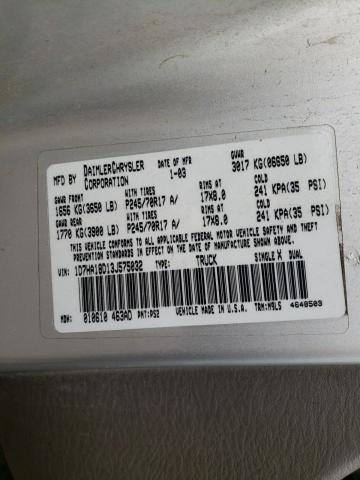 1D7HA18D13J575032 - 2003 DODGE RAM 1500 ST SILVER photo 10