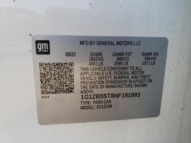 1G1ZB5ST8NF191993 - 2022 CHEVROLET MALIBU LS WHITE photo 12