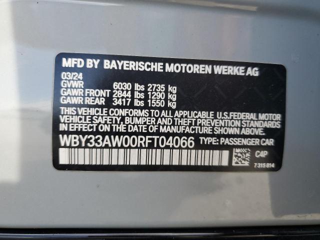 WBY33AW00RFT04066 - 2024 BMW I4 M50 GRAY photo 12
