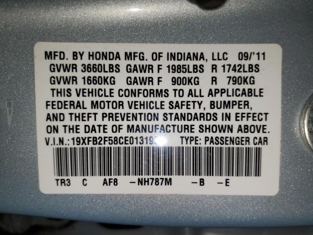 19XFB2F58CE013190 - 2012 HONDA CIVIC LX SILVER photo 13